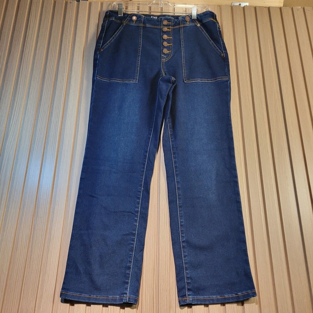 DG2 Diane Gilman Virtual Stretch Button Fly Straight Leg Jeans Indigo Blue 12P
